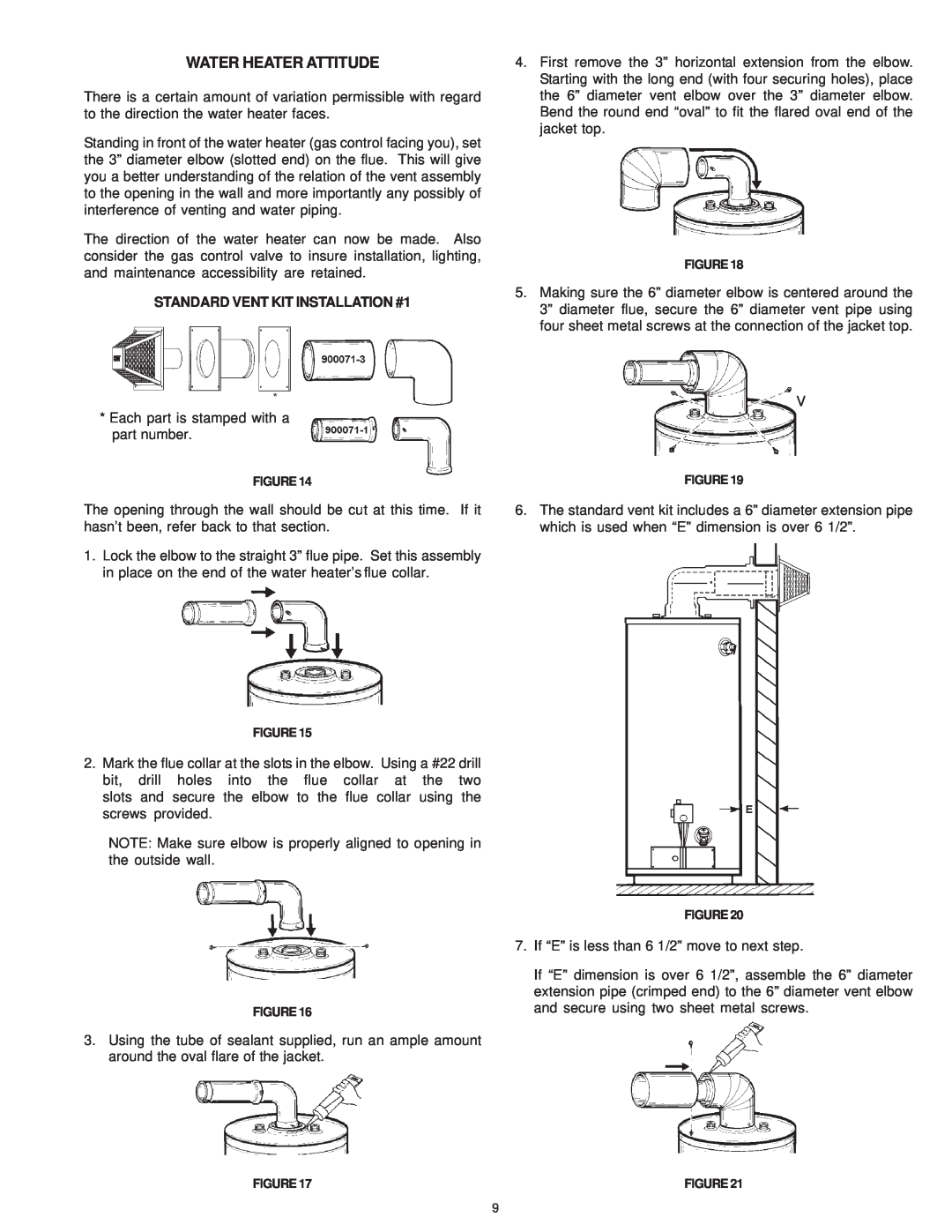 A.O. Smith XDVS, GDVS, GDVH owner manual Water Heater Attitude, STANDARD VENT KIT INSTALLATION #1 