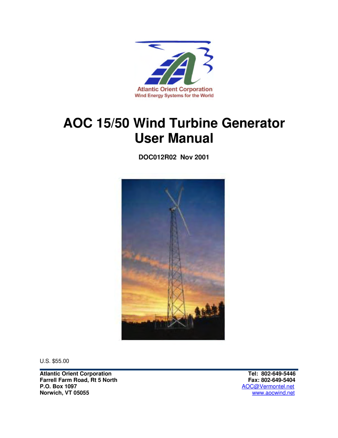 AOC user manual AOC 15/50 Wind Turbine Generator 