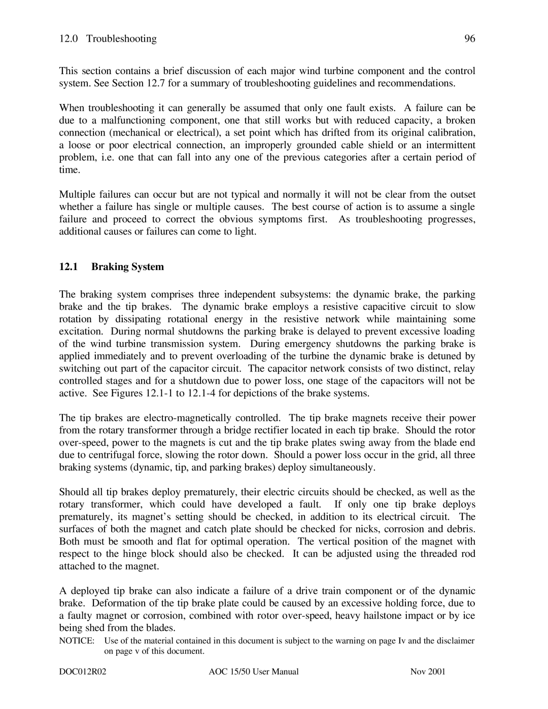 AOC 15 user manual Braking System 