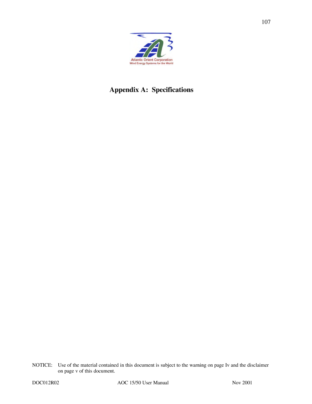 AOC 15 user manual Appendix a Specifications 