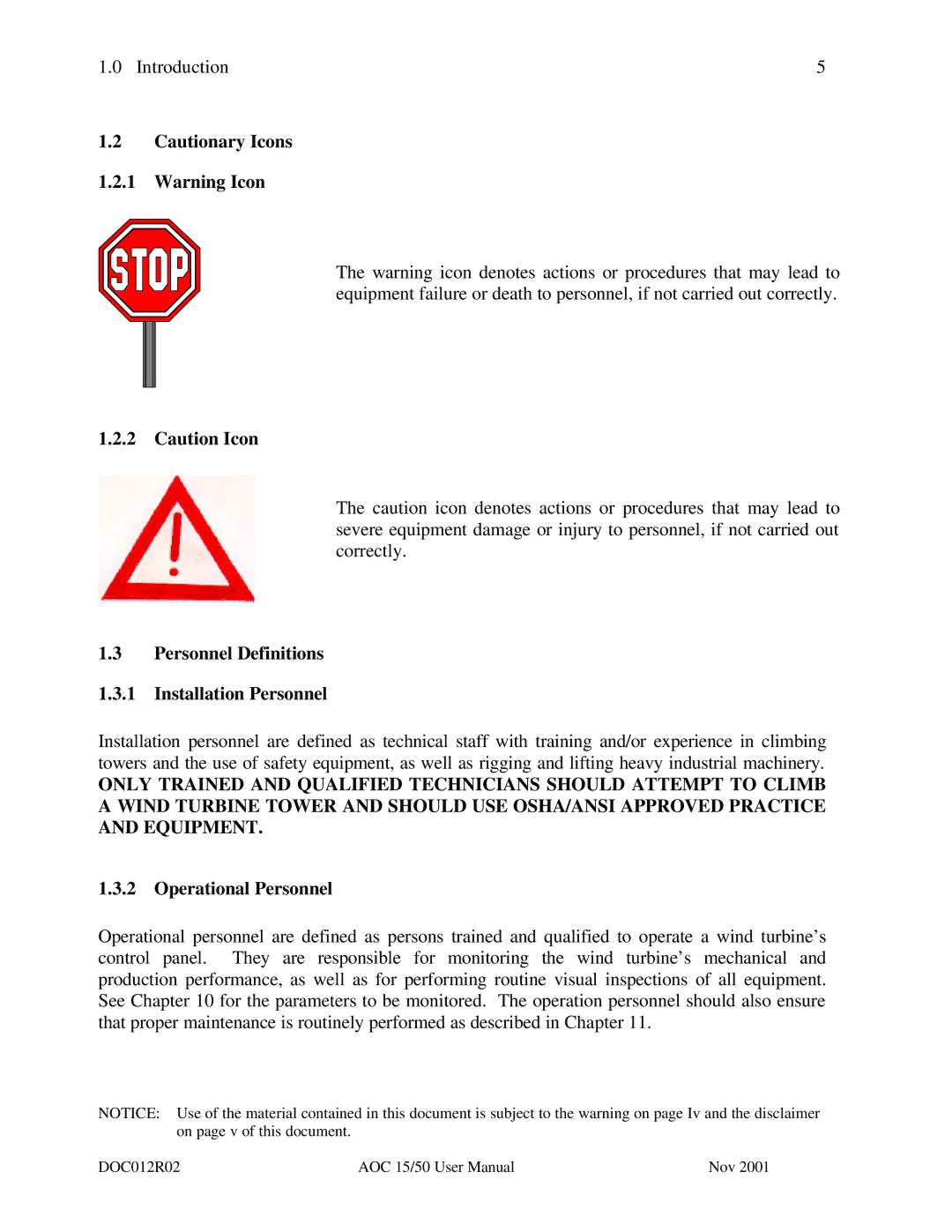 AOC 15 user manual Personnel Definitions Installation Personnel, Operational Personnel 