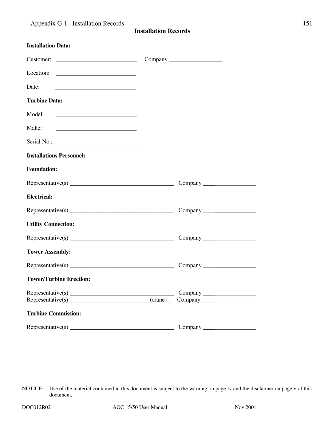 AOC 15 user manual Installation Records 