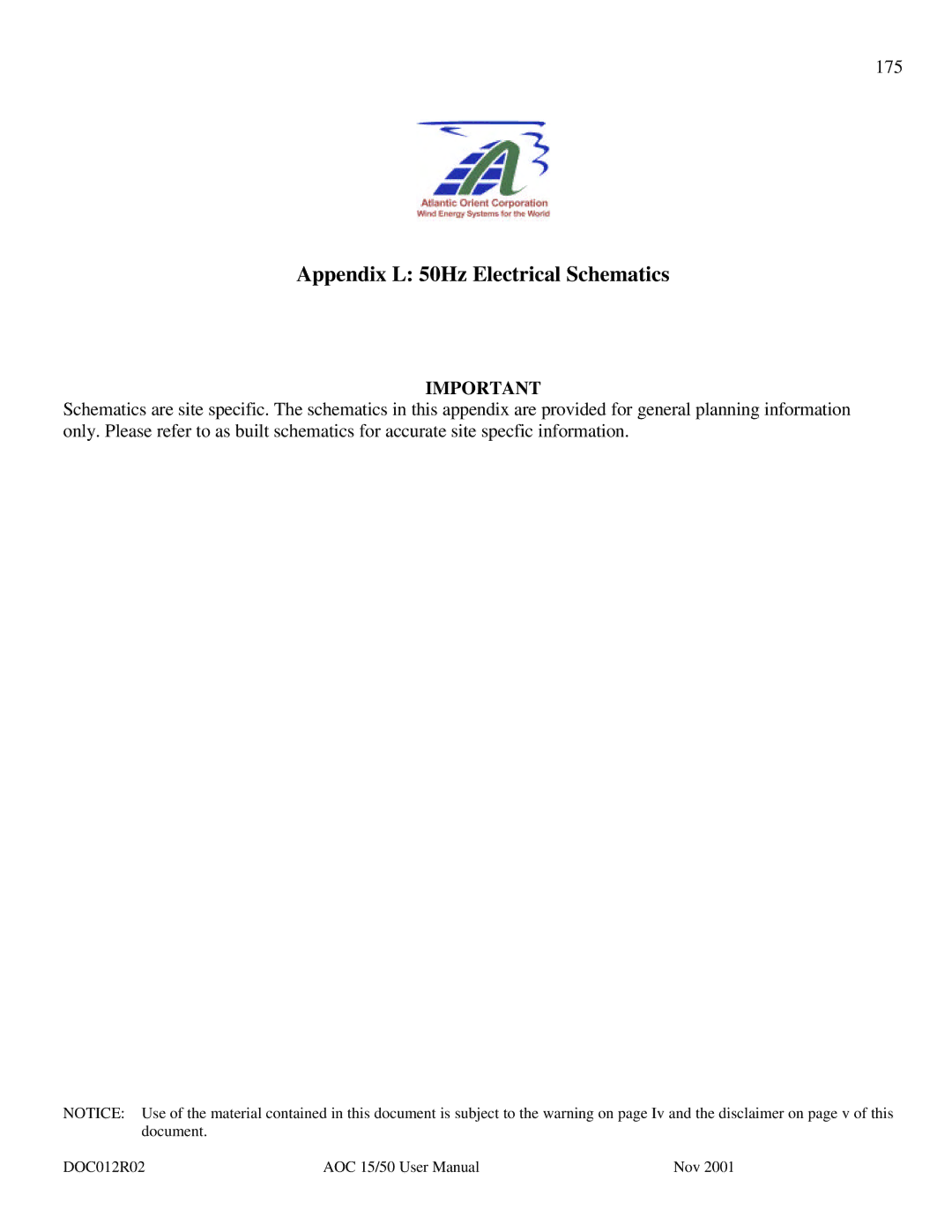 AOC 15 user manual Appendix L 50Hz Electrical Schematics 