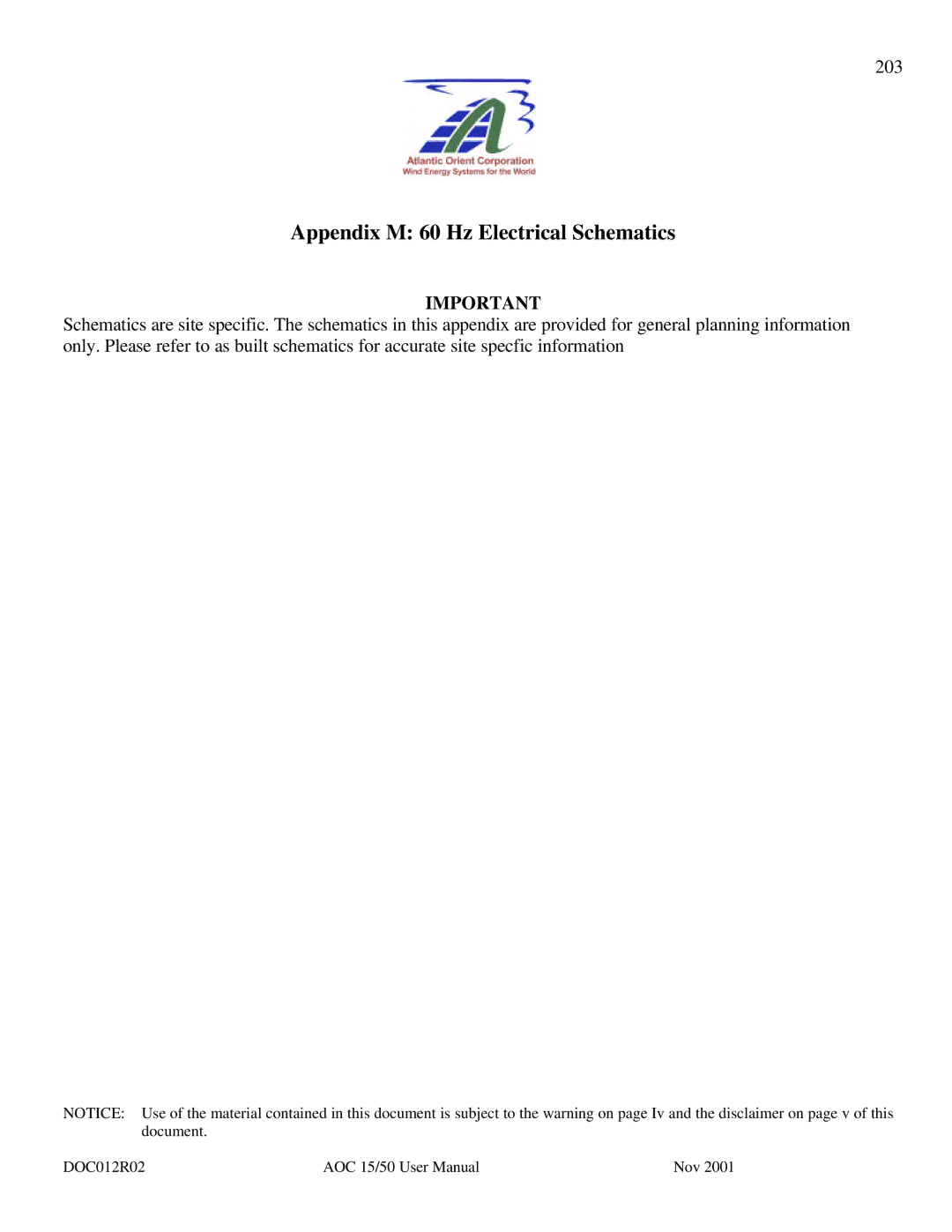 AOC 15 user manual Appendix M 60 Hz Electrical Schematics 