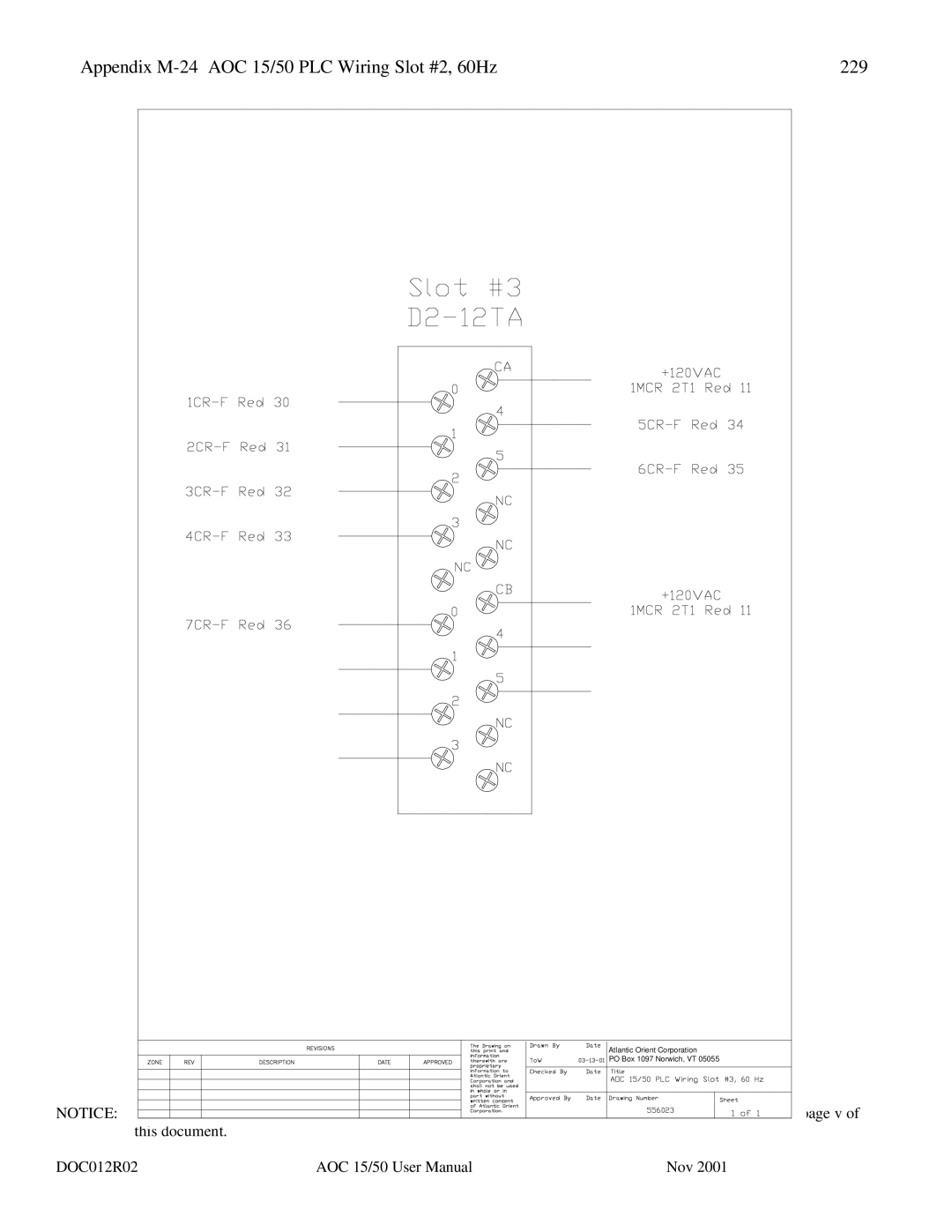 AOC user manual Appendix M-24 AOC 15/50 PLC Wiring Slot #2, 60Hz 229 