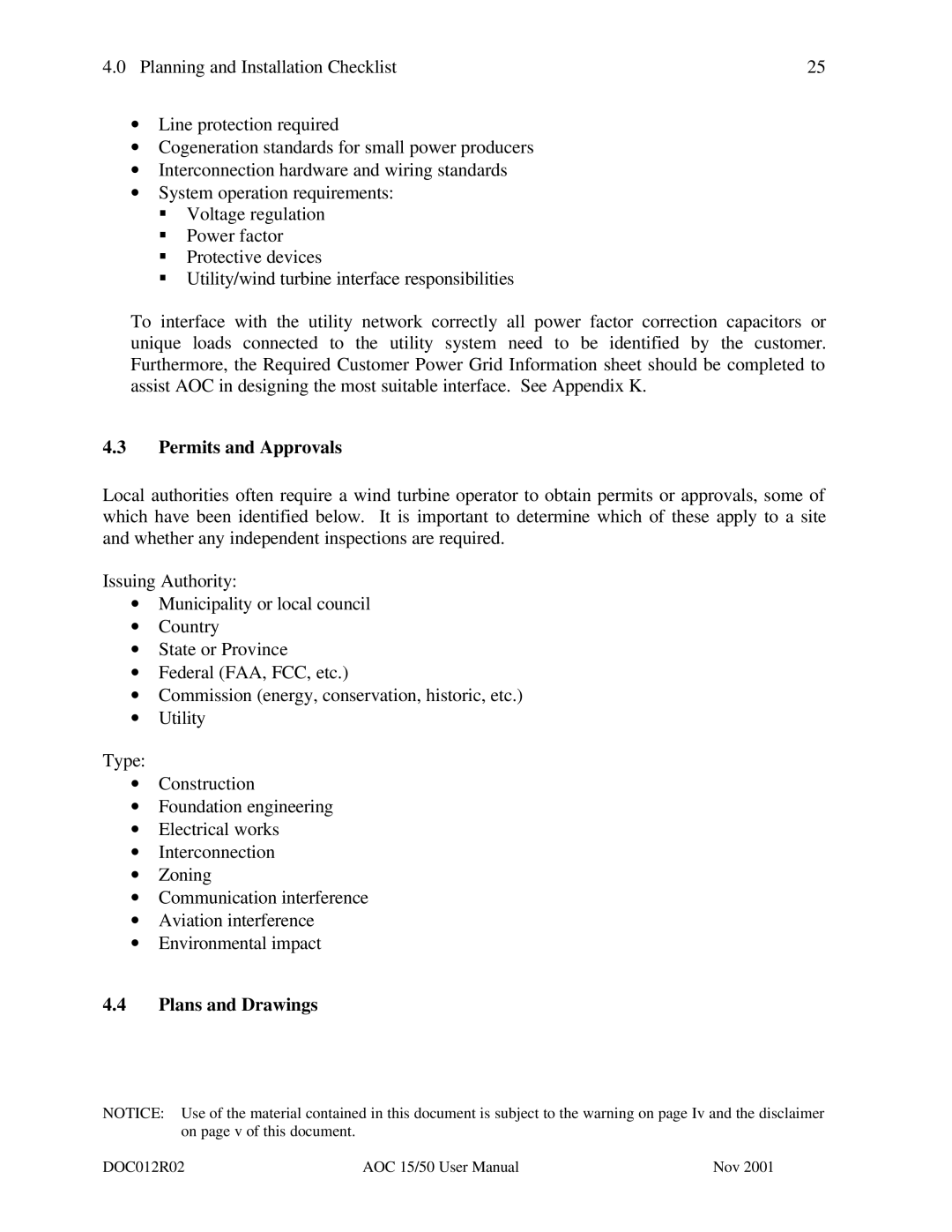 AOC 15 user manual Permits and Approvals, Plans and Drawings 