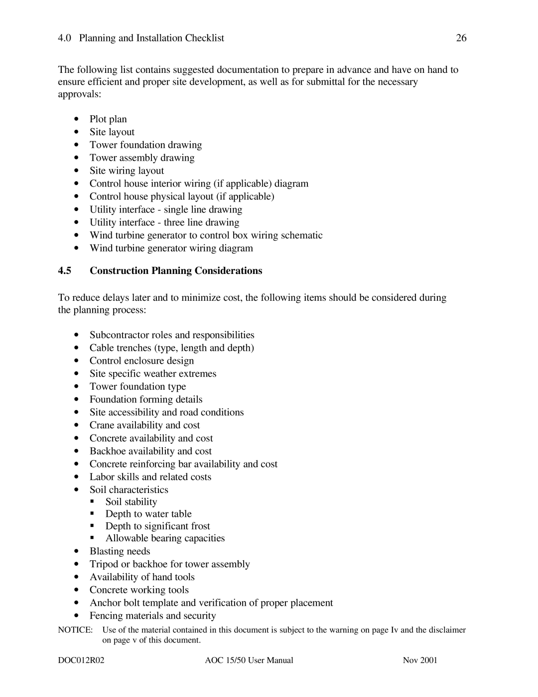 AOC 15 user manual Construction Planning Considerations 