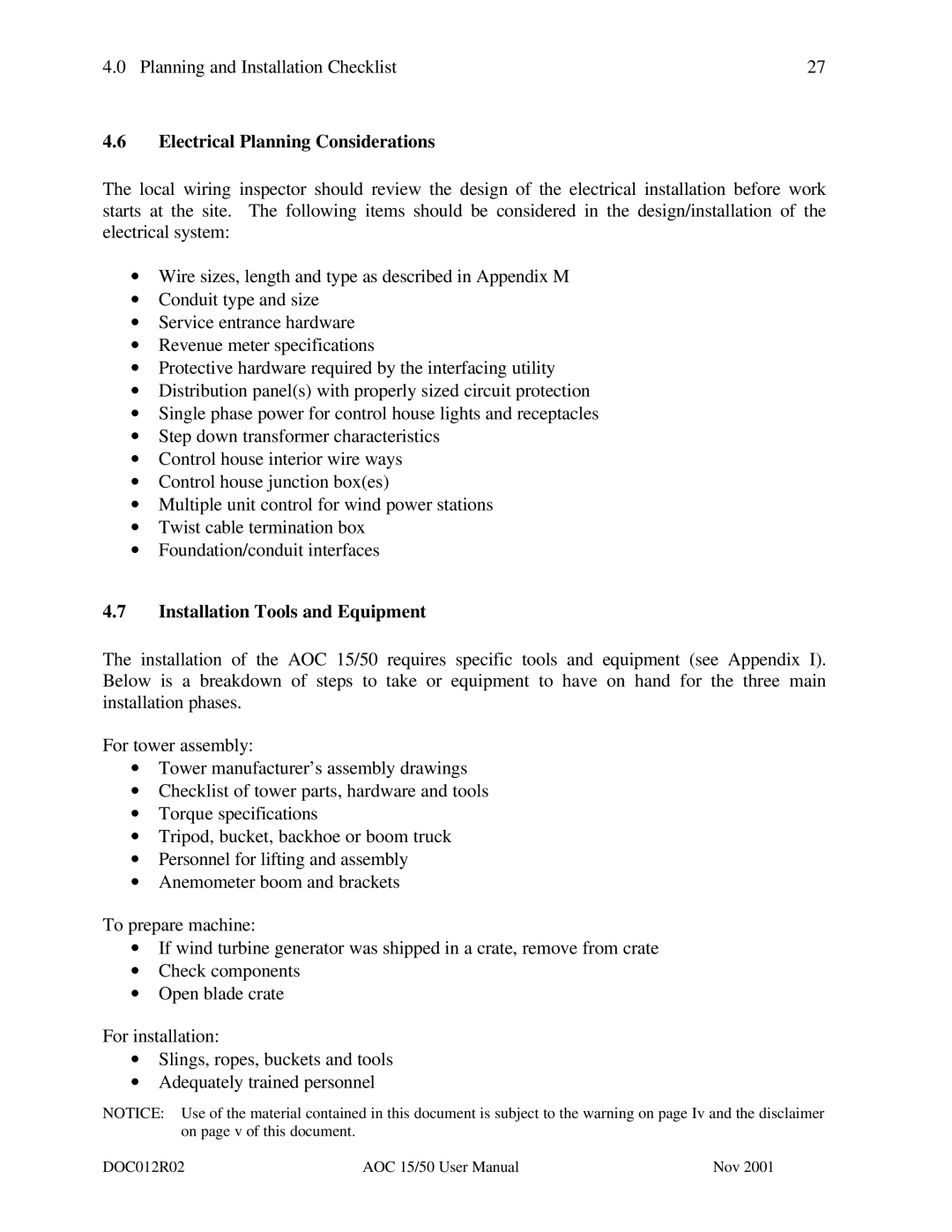 AOC 15 user manual Electrical Planning Considerations, Installation Tools and Equipment 