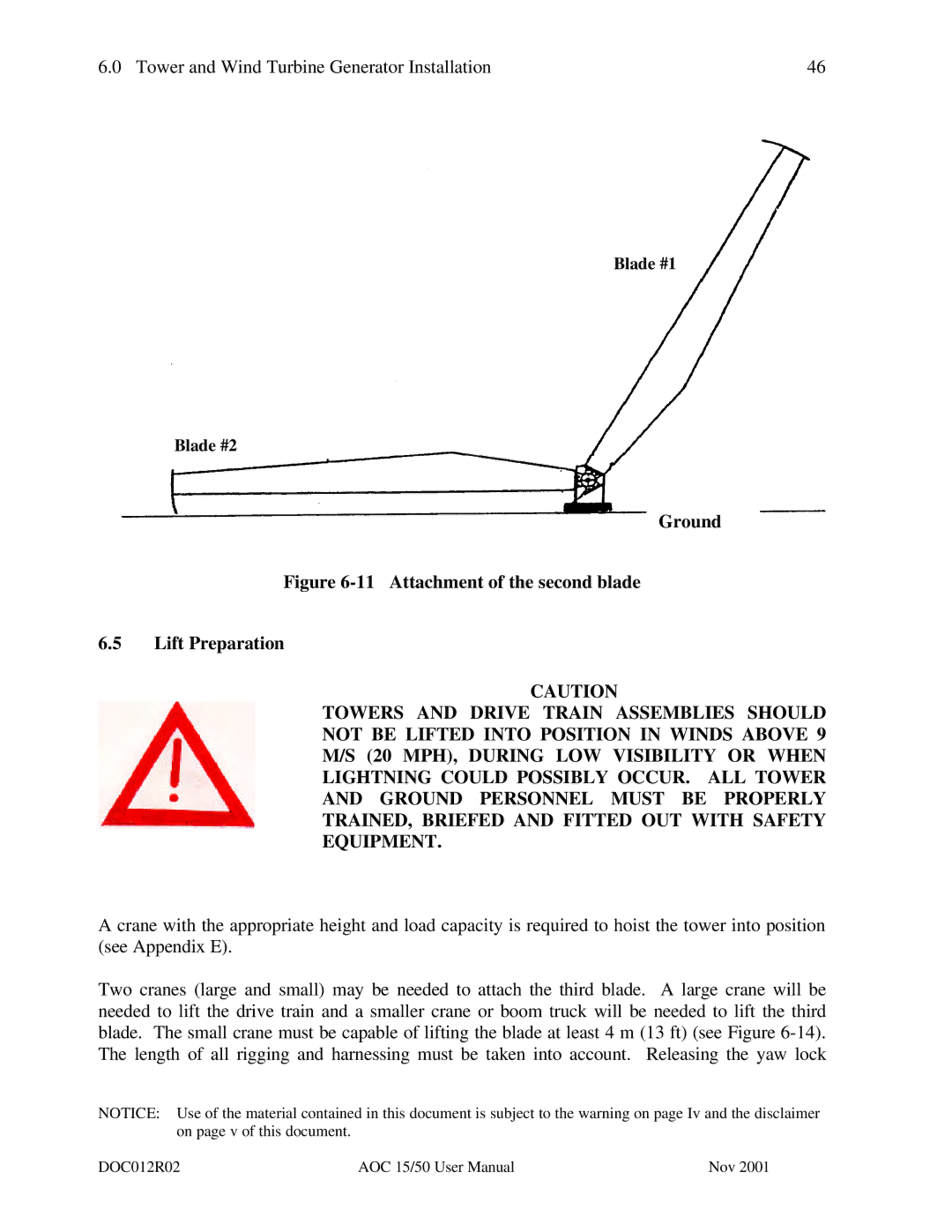 AOC 15 user manual Ground, Attachment of the second blade Lift Preparation 