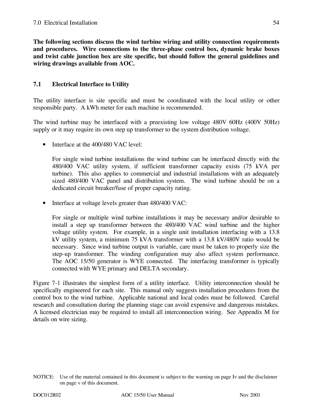 AOC 15 user manual Electrical Installation 