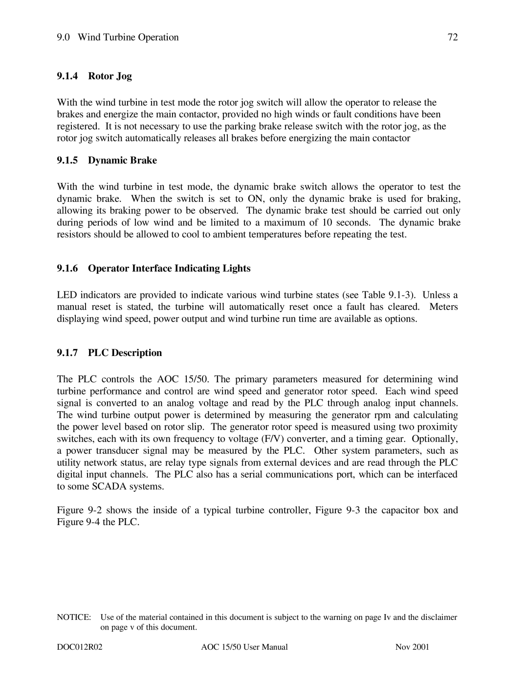 AOC 15 user manual Rotor Jog, Dynamic Brake, Operator Interface Indicating Lights, PLC Description 