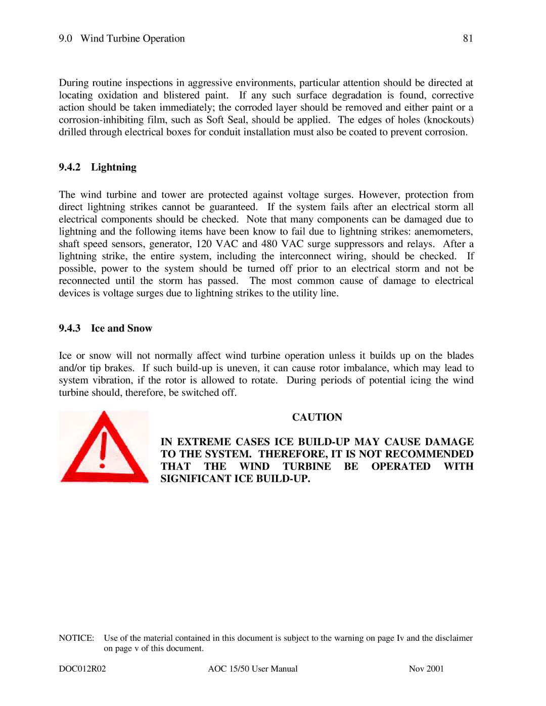 AOC 15 user manual Lightning, Ice and Snow 