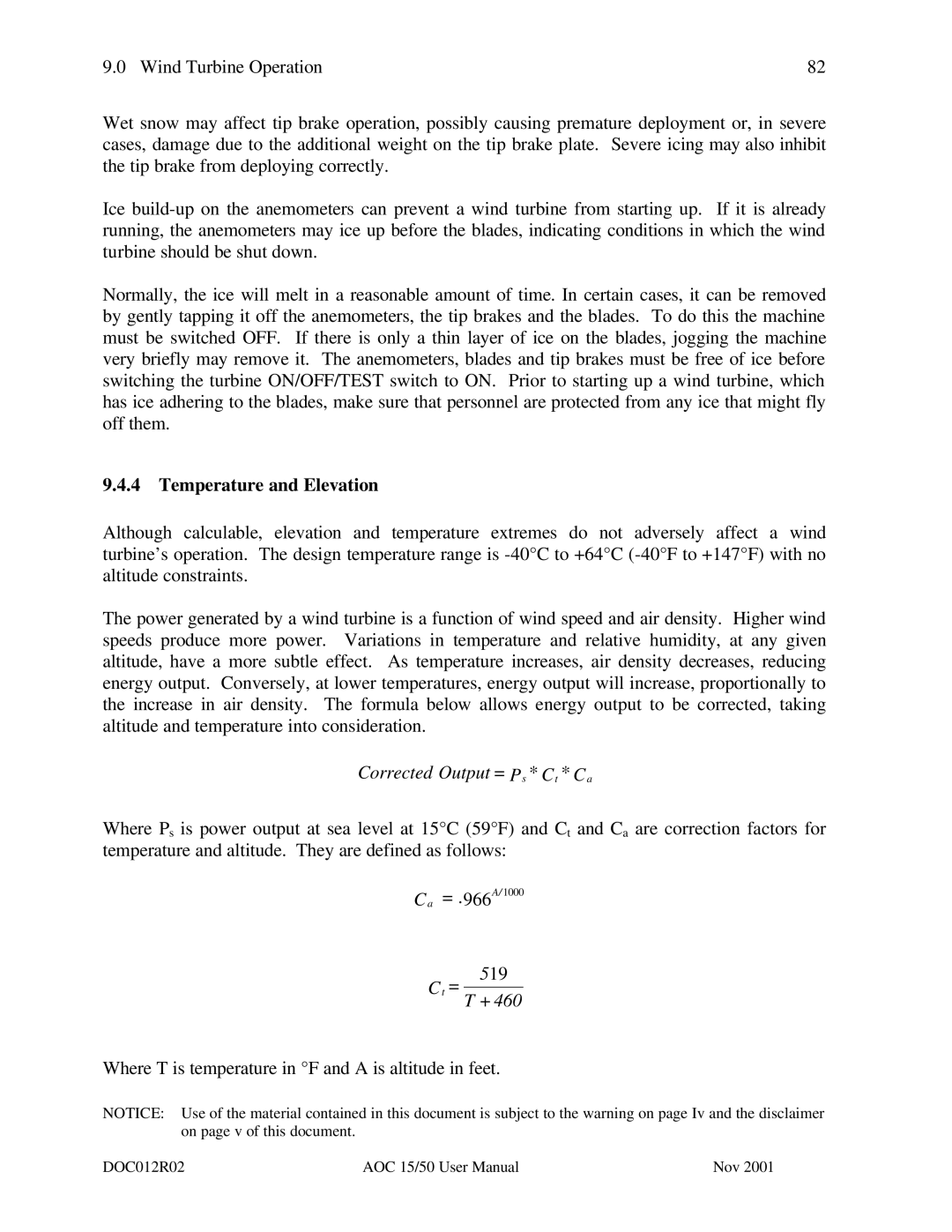 AOC 15 user manual Temperature and Elevation, Corrected Output = Ps * Ct * Ca 