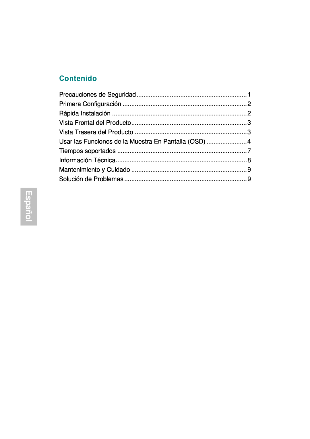 AOC 177S manual Contenido, Español 