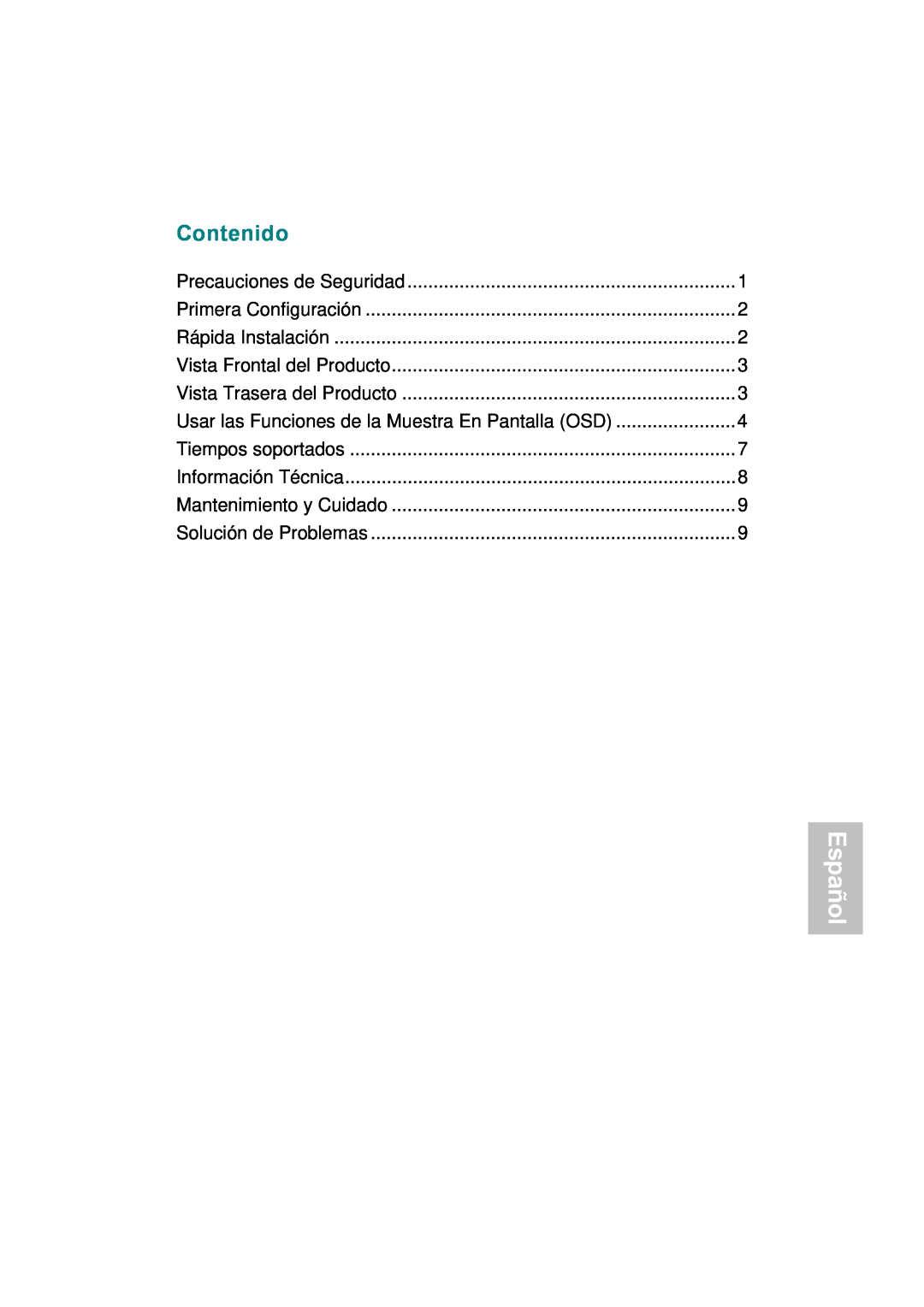 AOC 177Sa-1 manual Contenido, Español 