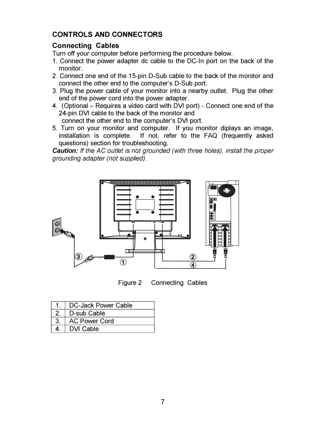 AOC 193FWK manual Controls and Connectors, Connecting Cables 