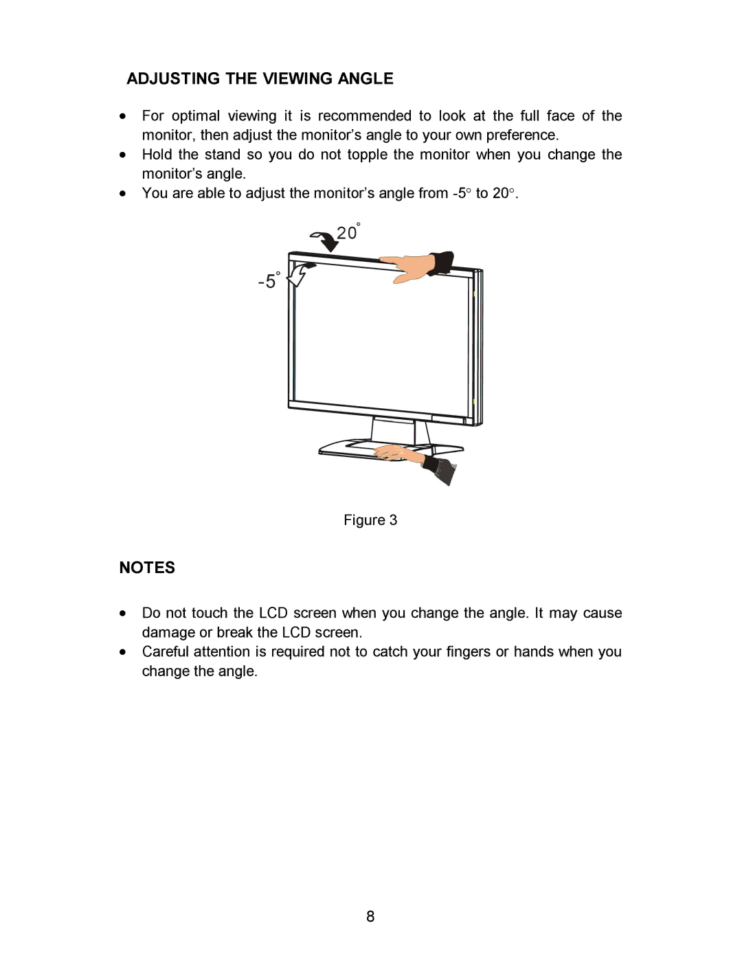 AOC 193FWK manual Adjusting the Viewing Angle 