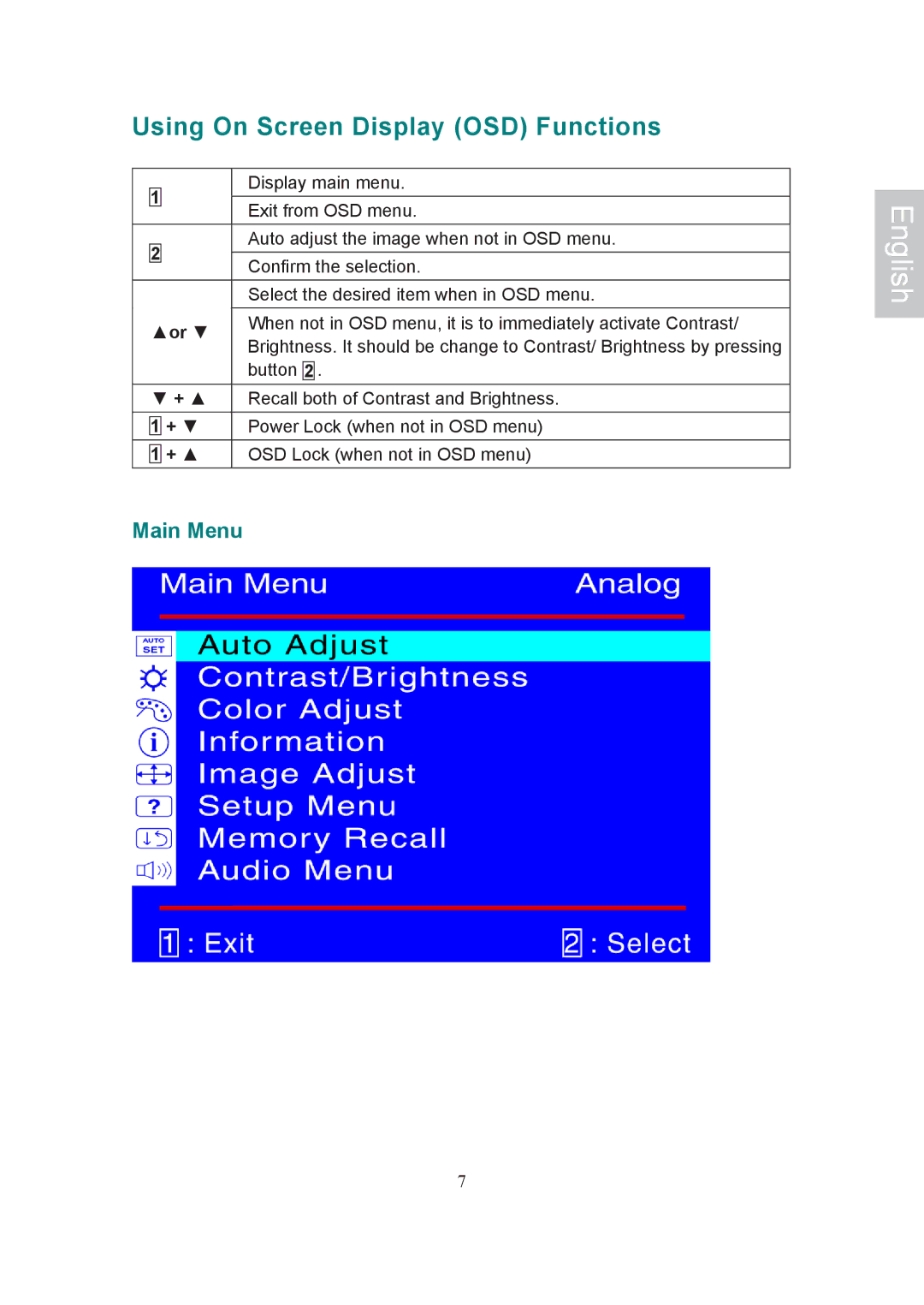 AOC 197Va1 manual Using On Screen Display OSD Functions 