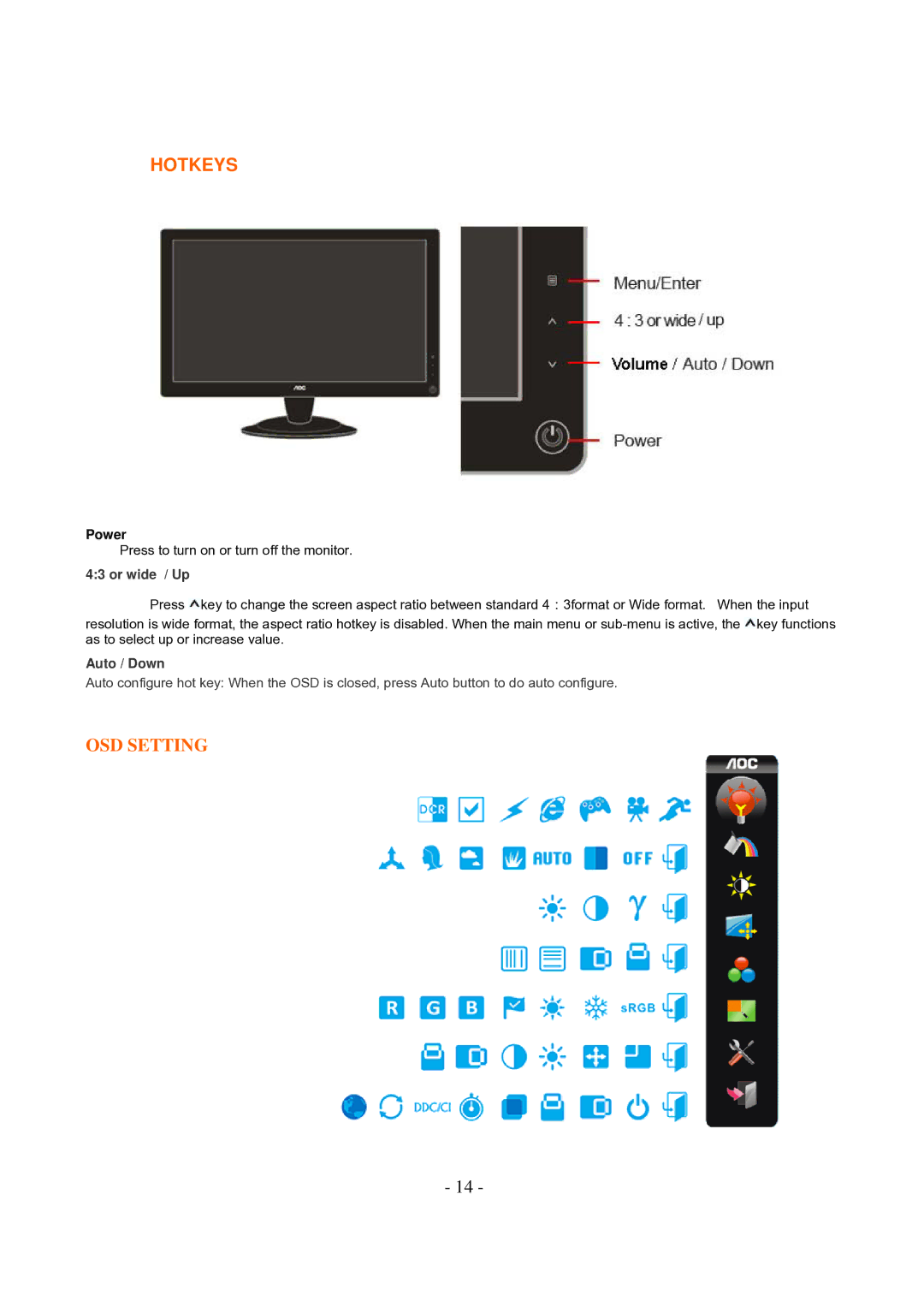 AOC 2236SWA manual Hotkeys 