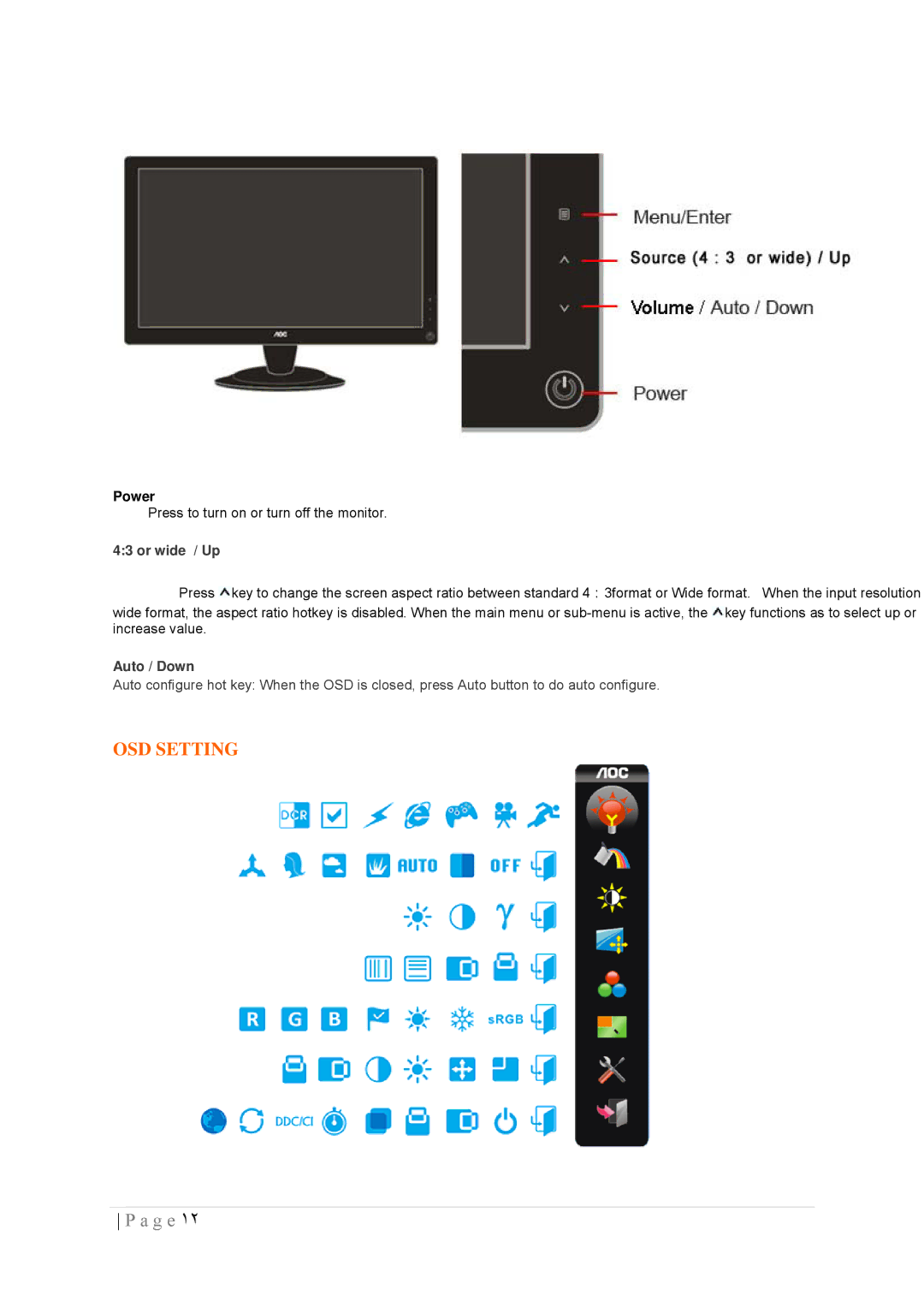 AOC 2236VWA manual OSD Setting 