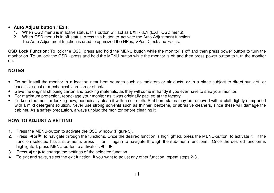 AOC 223Vw user manual ∙ Auto Adjust button / Exit, HOW to Adjust a Setting 