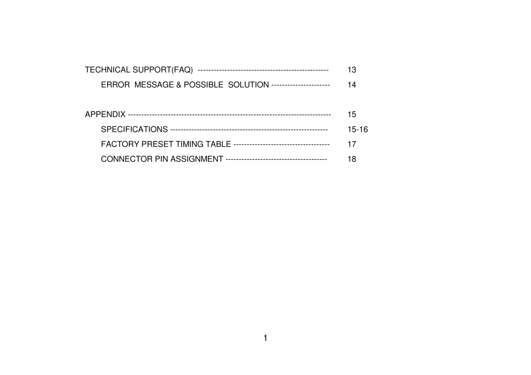 AOC 223Vw user manual Technical Supportfaq Error Message & Possible Solution 