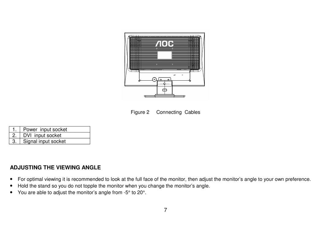 AOC 223Vw user manual Adjusting the Viewing Angle 