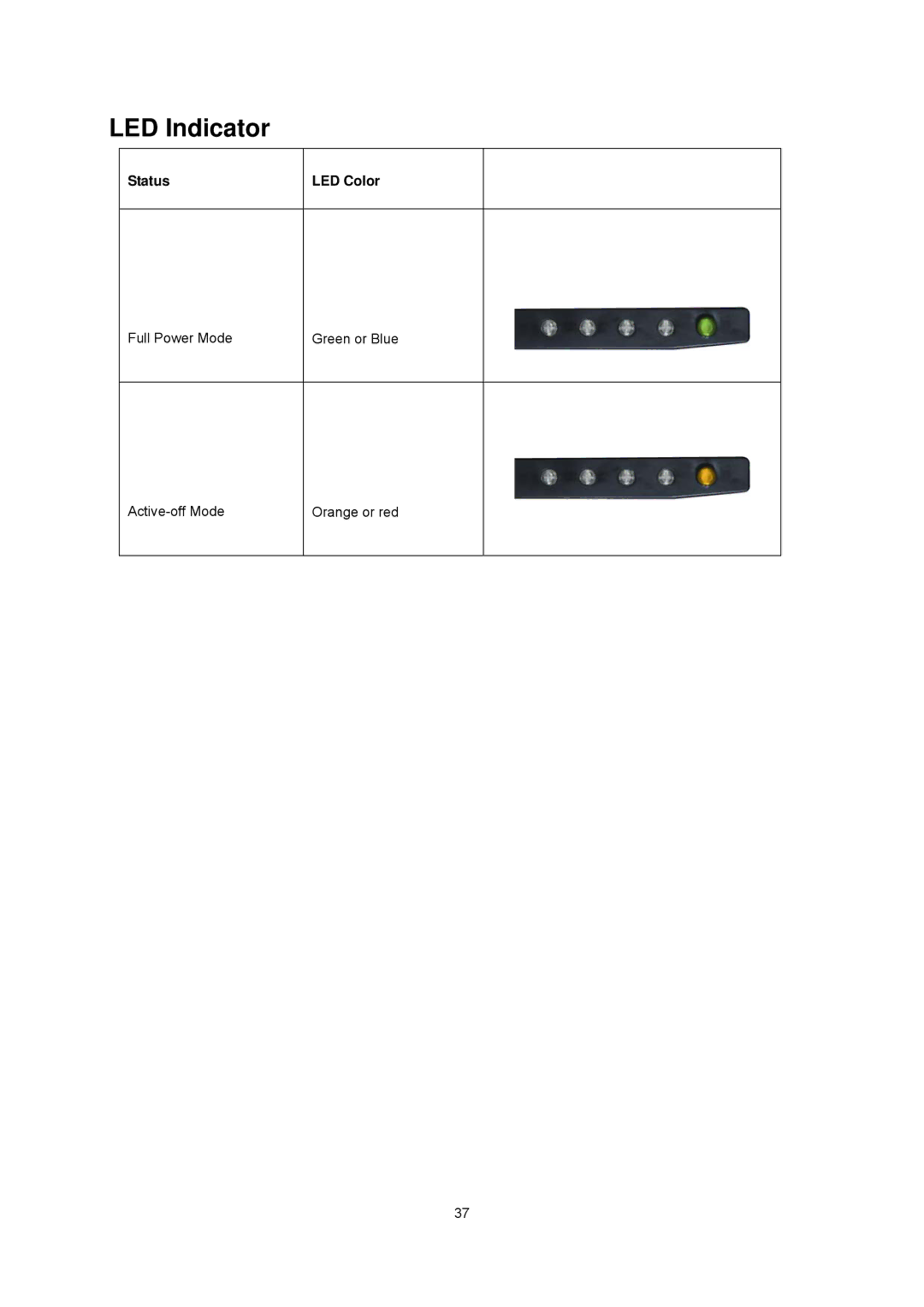 AOC 2341VG manual LED Indicator, Status LED Color 