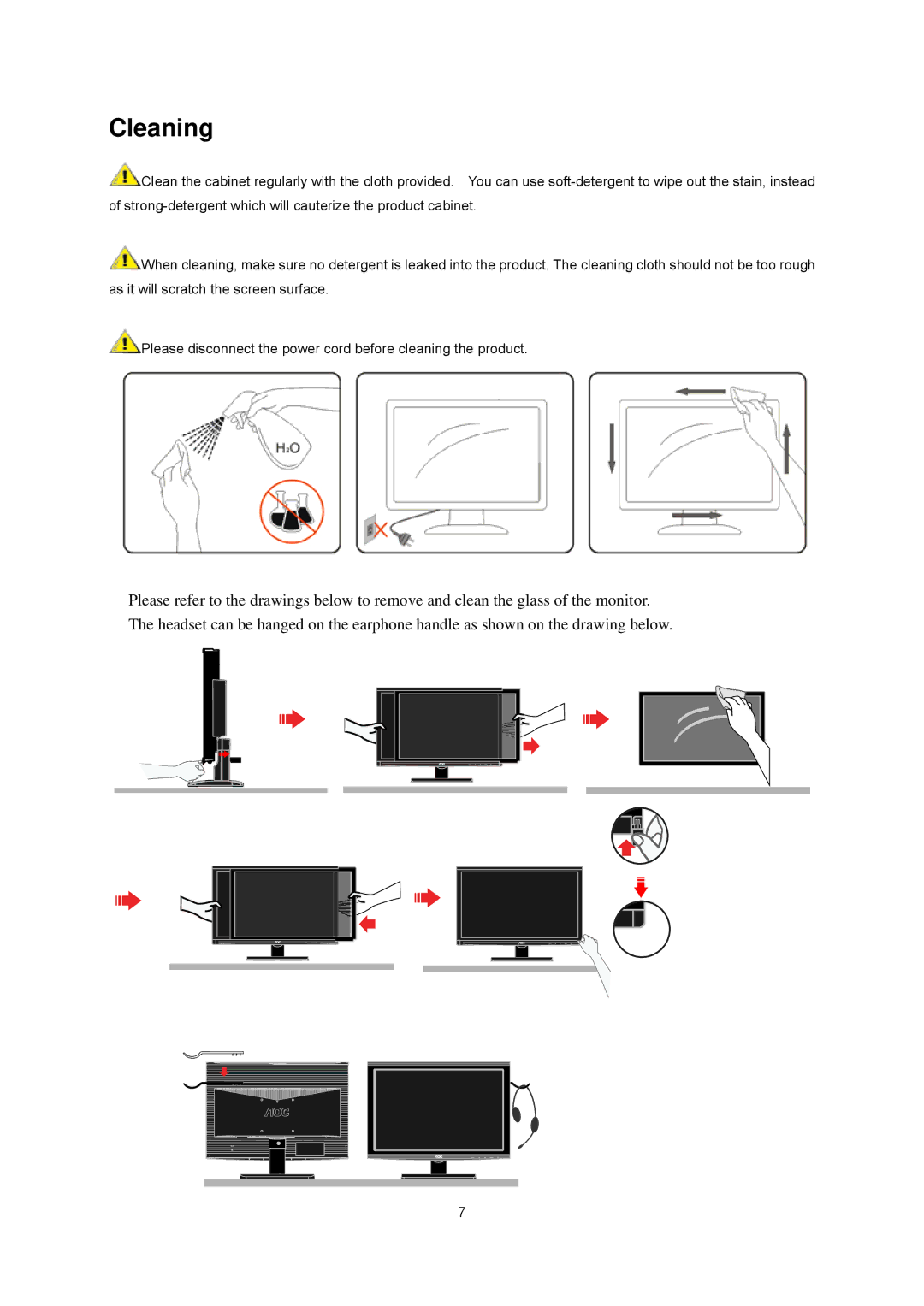 AOC 2341VG manual Cleaning 