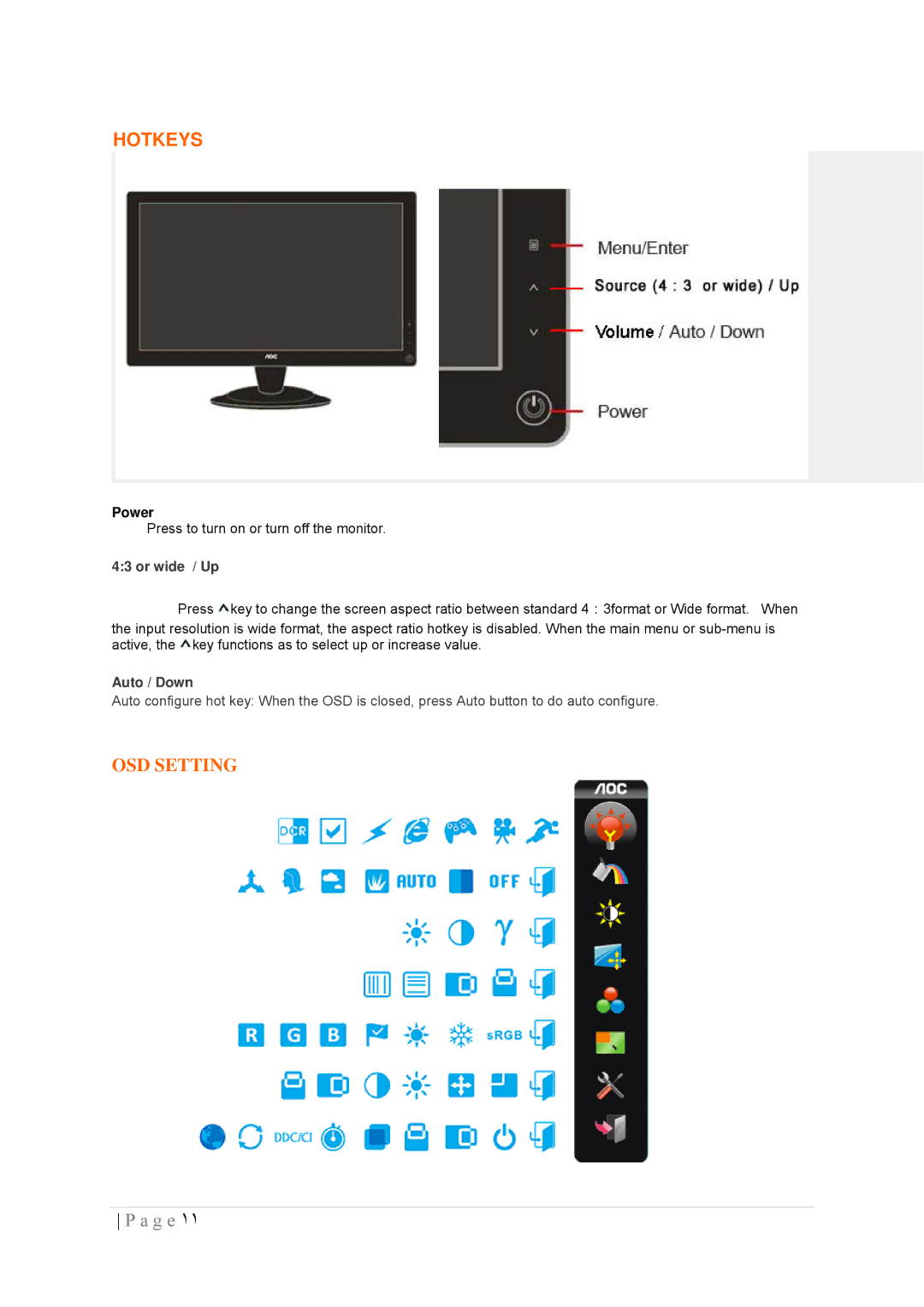 AOC 2436SWA manual Hotkeys 