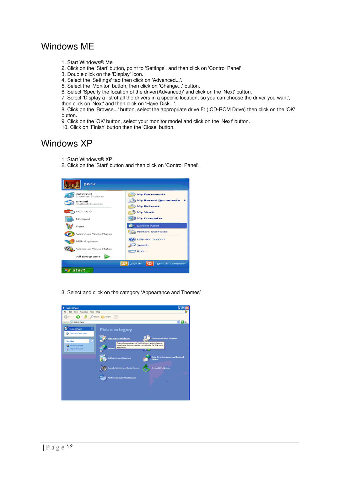 AOC 2436SWA manual Windows ME 