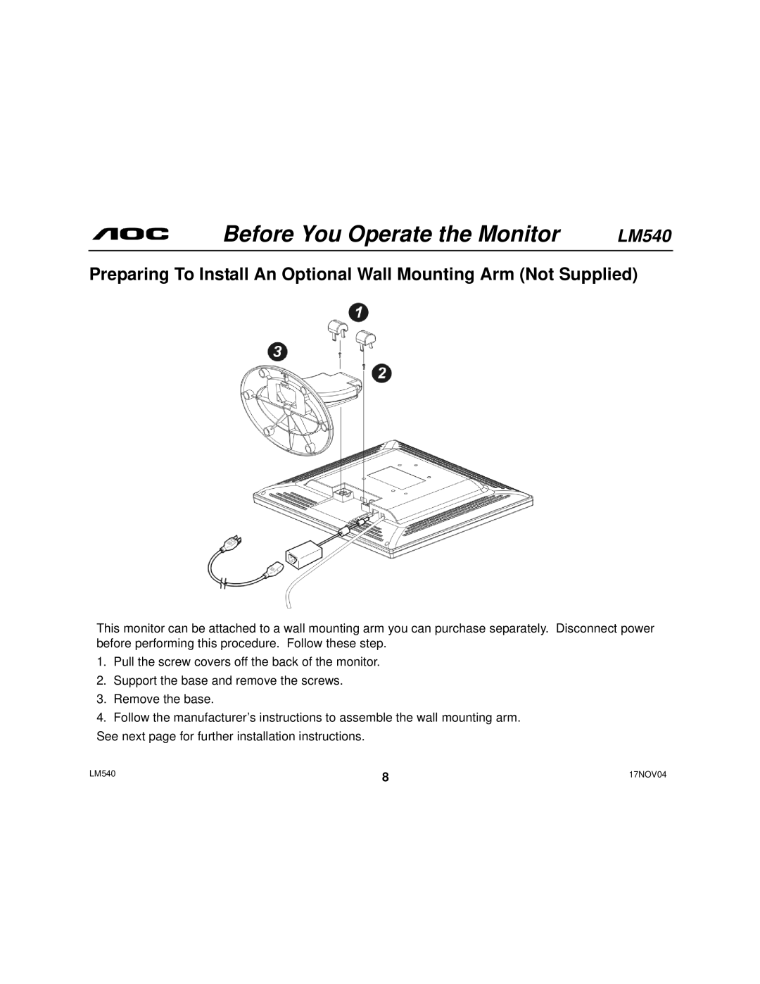 AOC 540 user manual Before You Operate the Monitor 