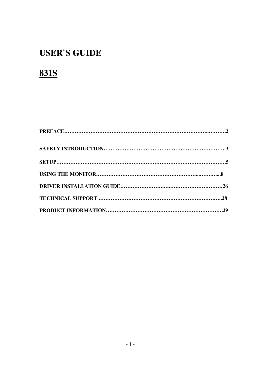 AOC 831S manual USER`S Guide 