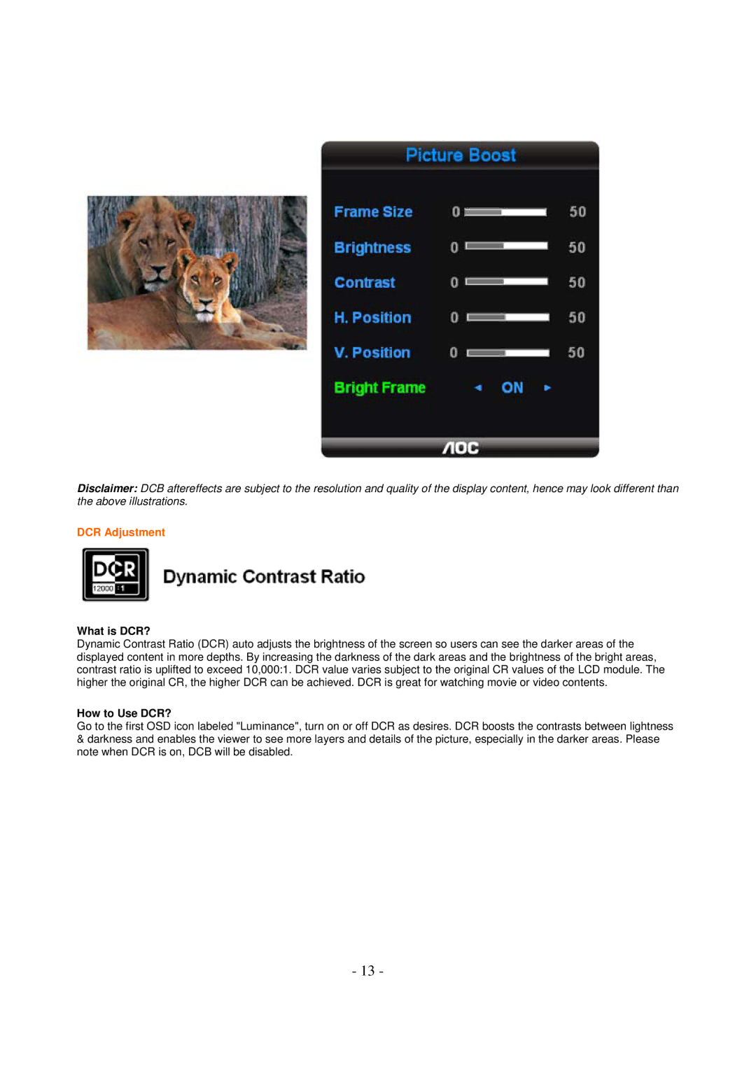 AOC 831S manual DCR Adjustment, What is DCR?, How to Use DCR? 