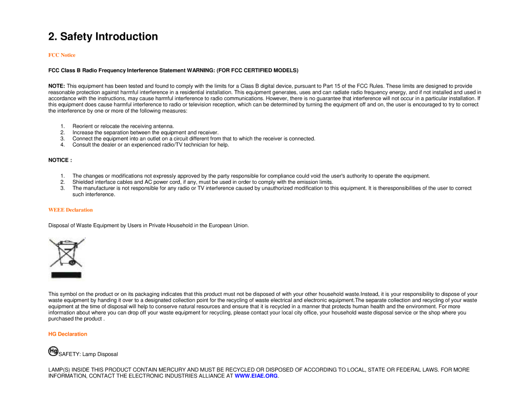 AOC 916VWA user manual Safety Introduction, HG Declaration 