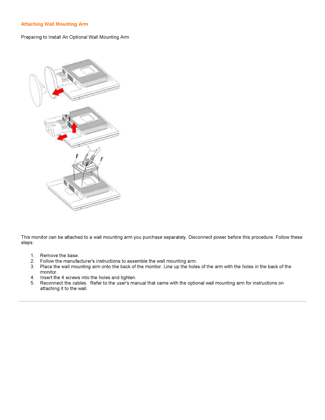 AOC 917SW installation instructions Attaching Wall Mounting a 