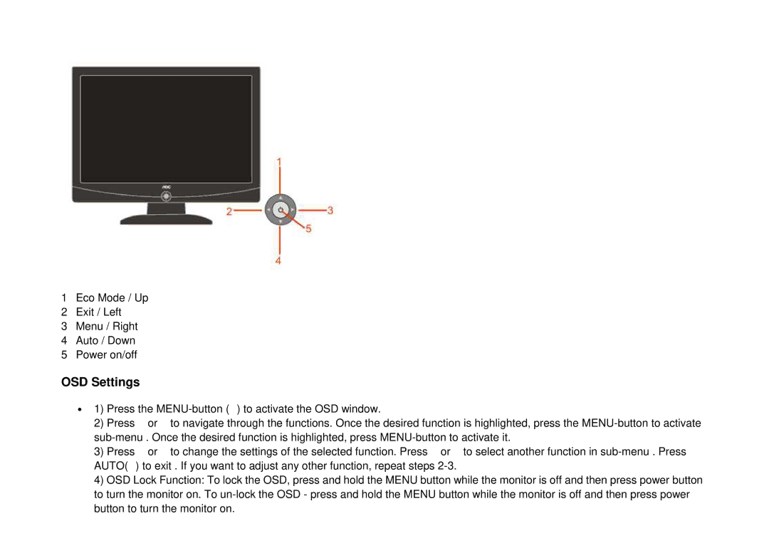 AOC 917VW user manual OSD Settings, Auto 