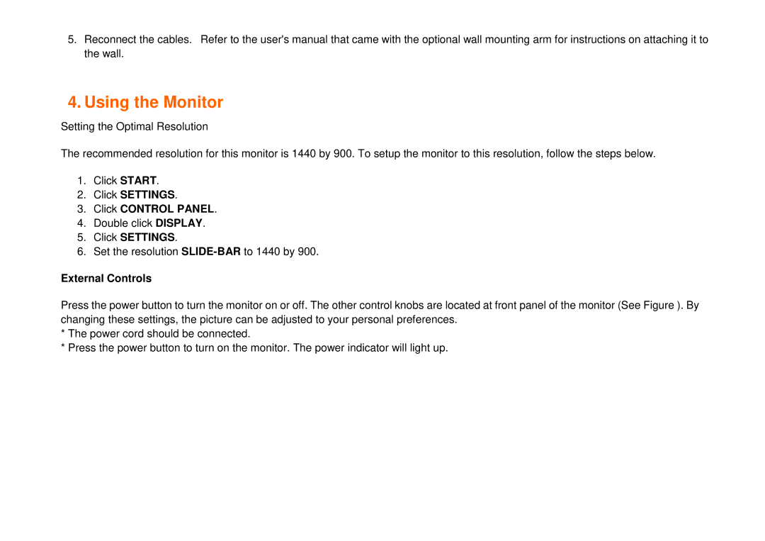 AOC 917VW user manual Using the Monitor, Click Settings Click Control Panel, External Controls 