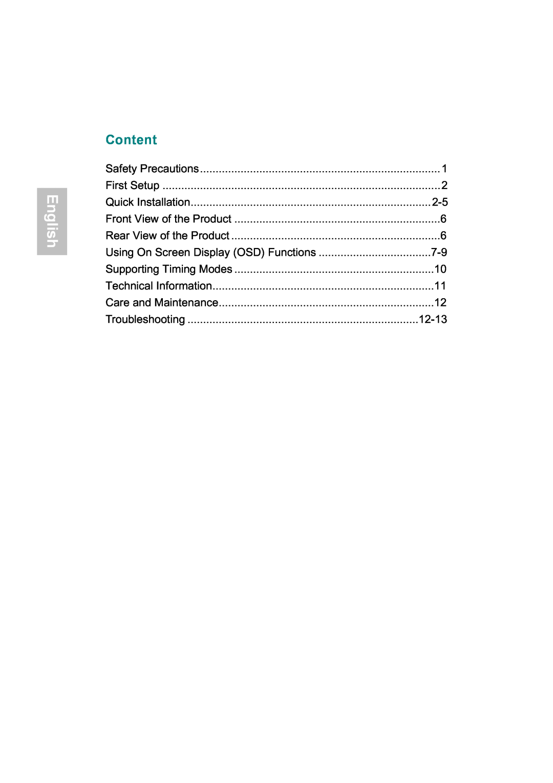 AOC 919Sw-1 manual Content, English 