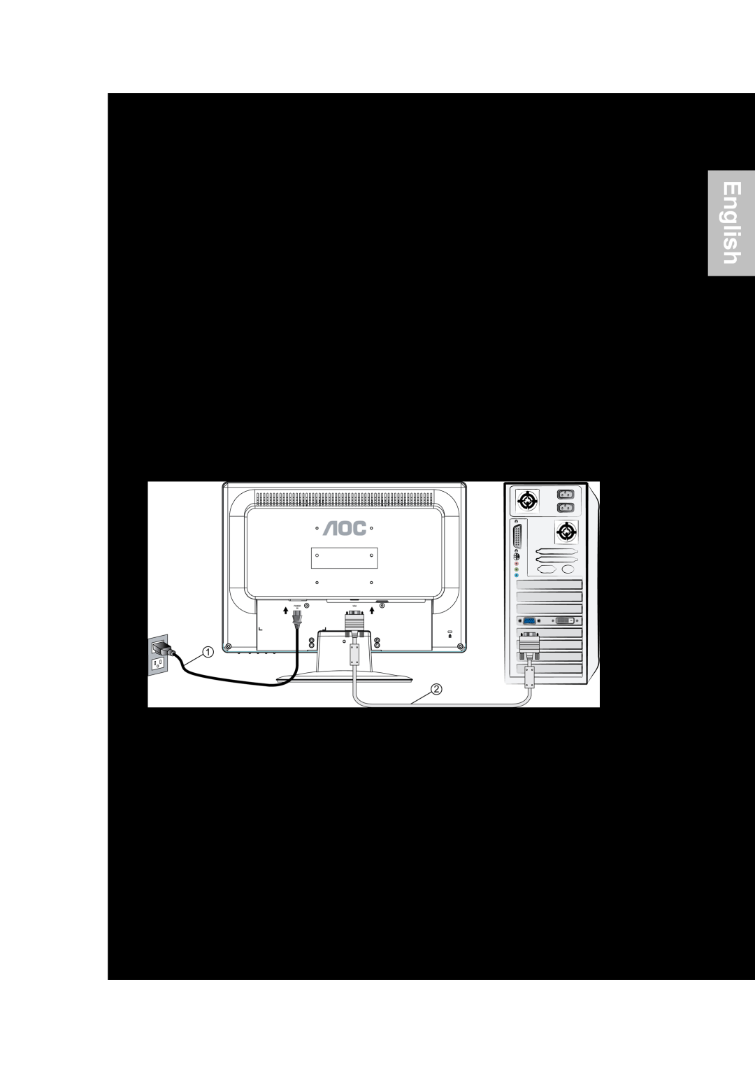 AOC 919Sw-1 manual Connecting the Monitor, English, Connect Power cord, Connect Analog video cable D-Sub cable 