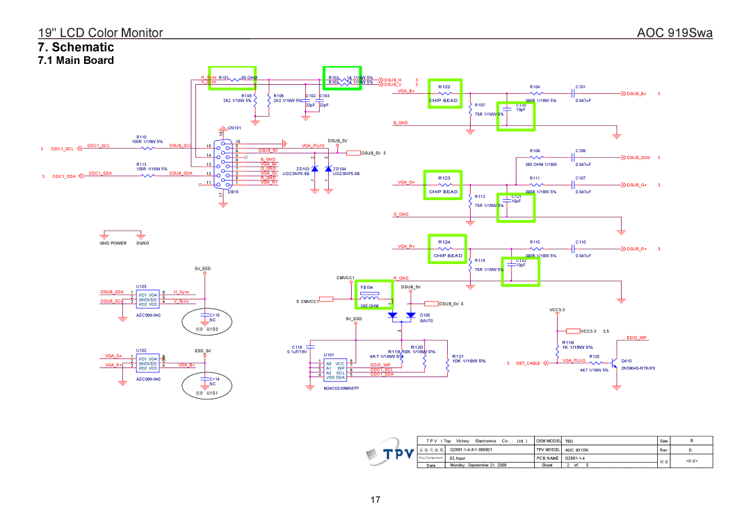 AOC 919SWA manual Schematic, Main Board 