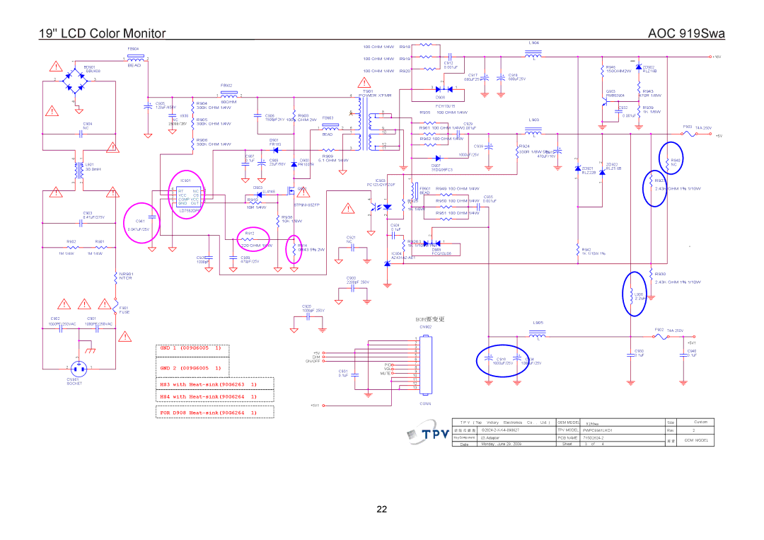 AOC 919SWA manual GND 1 009G6005 