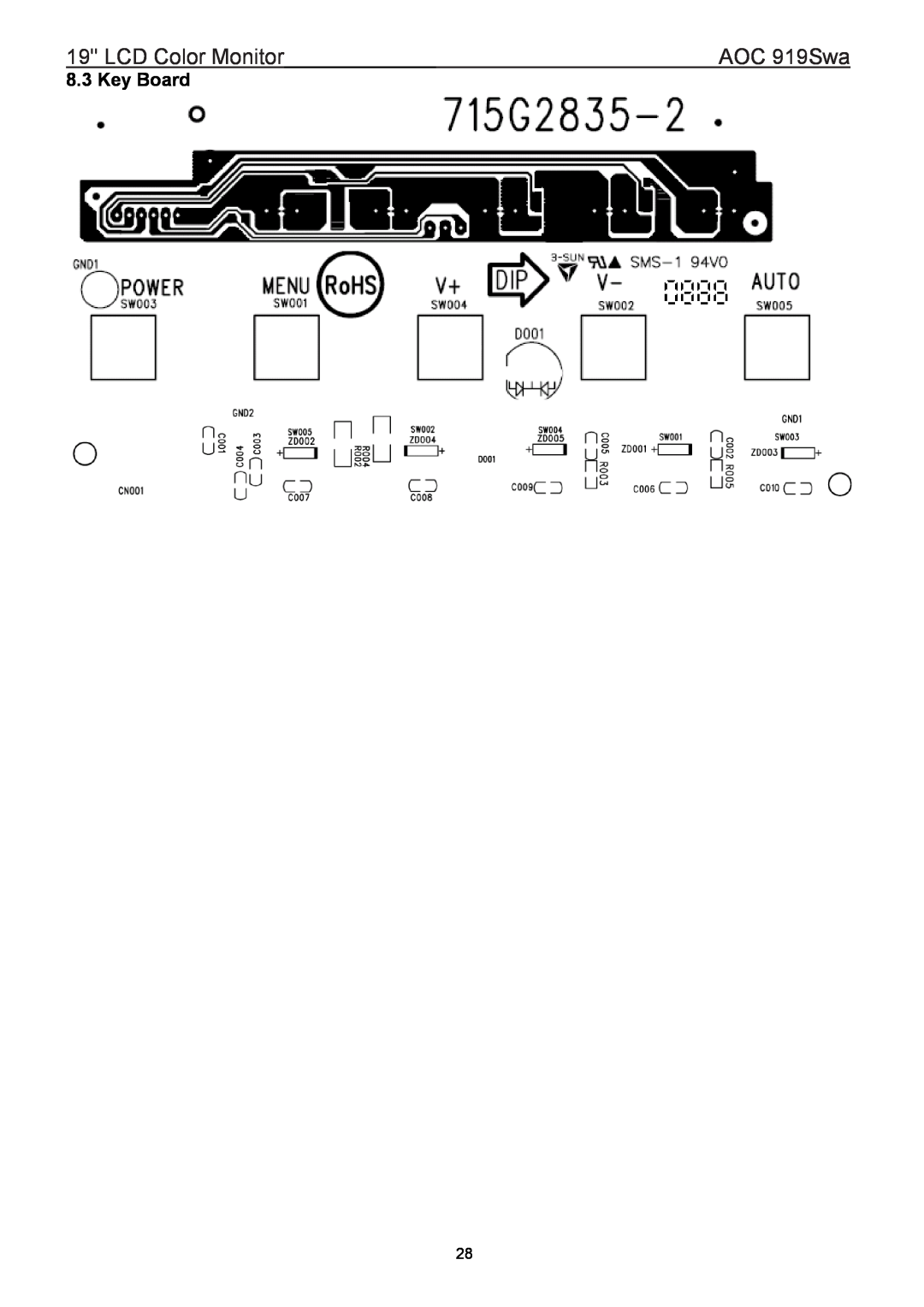 AOC 919SWA manual Key Board, LCD Color Monitor, AOC 919Swa 