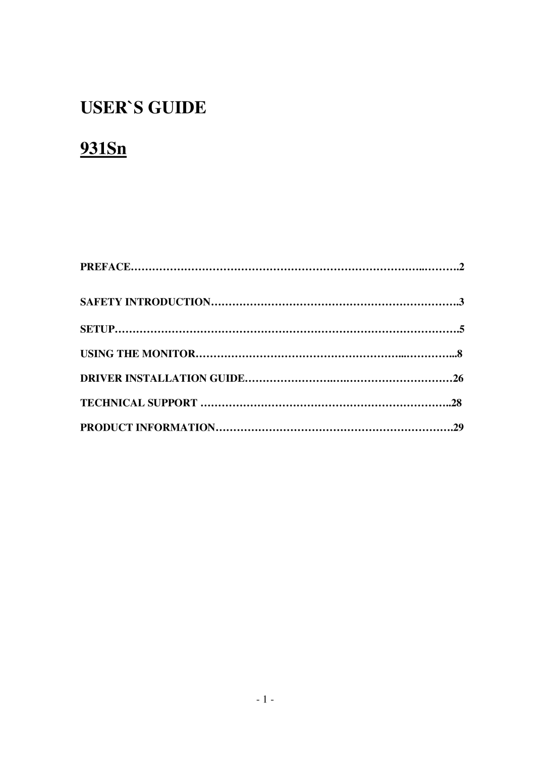 AOC 931SN manual USER`S Guide, 931Sn 