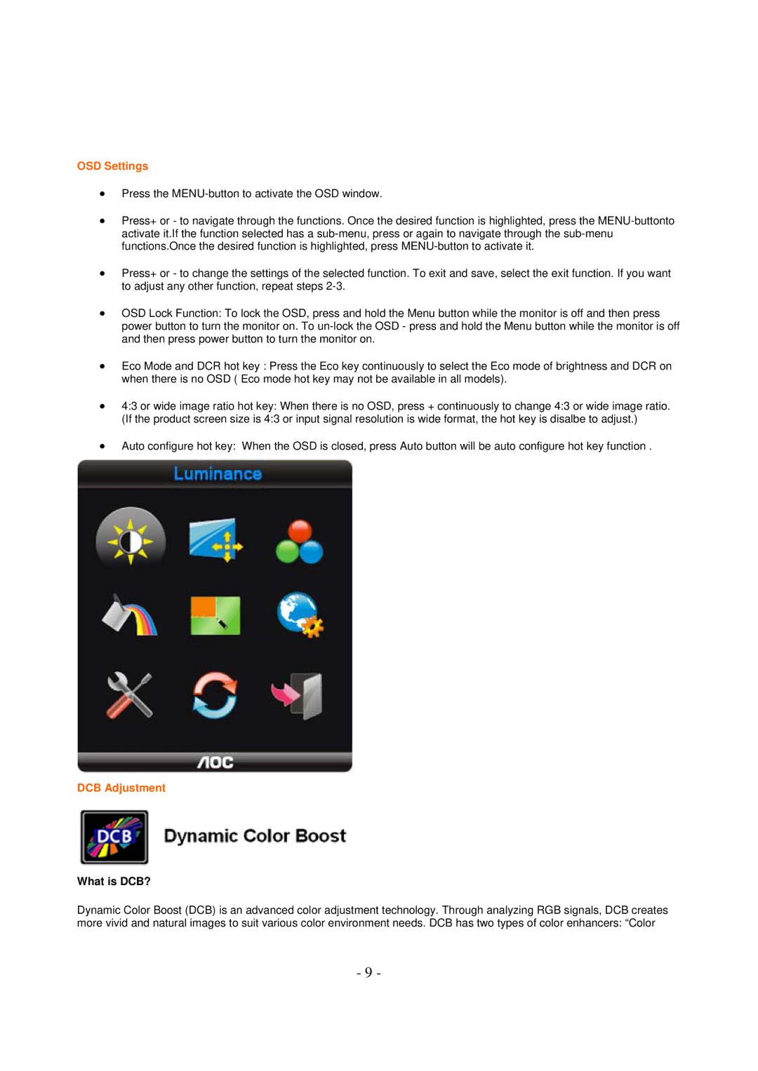 AOC 931SN manual OSD Settings, DCB Adjustment, What is DCB? 