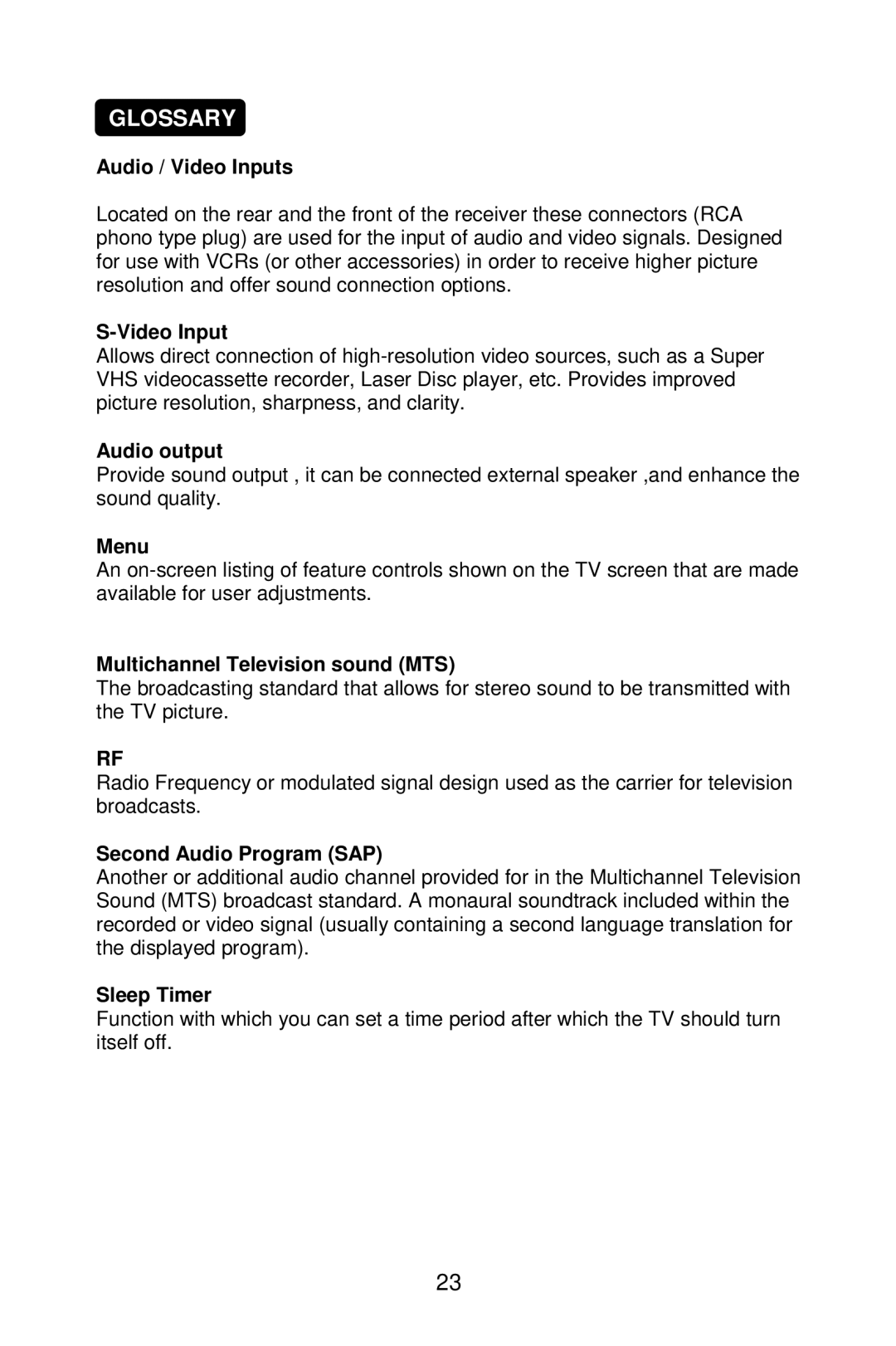 AOC A20S431 manual Glossary 