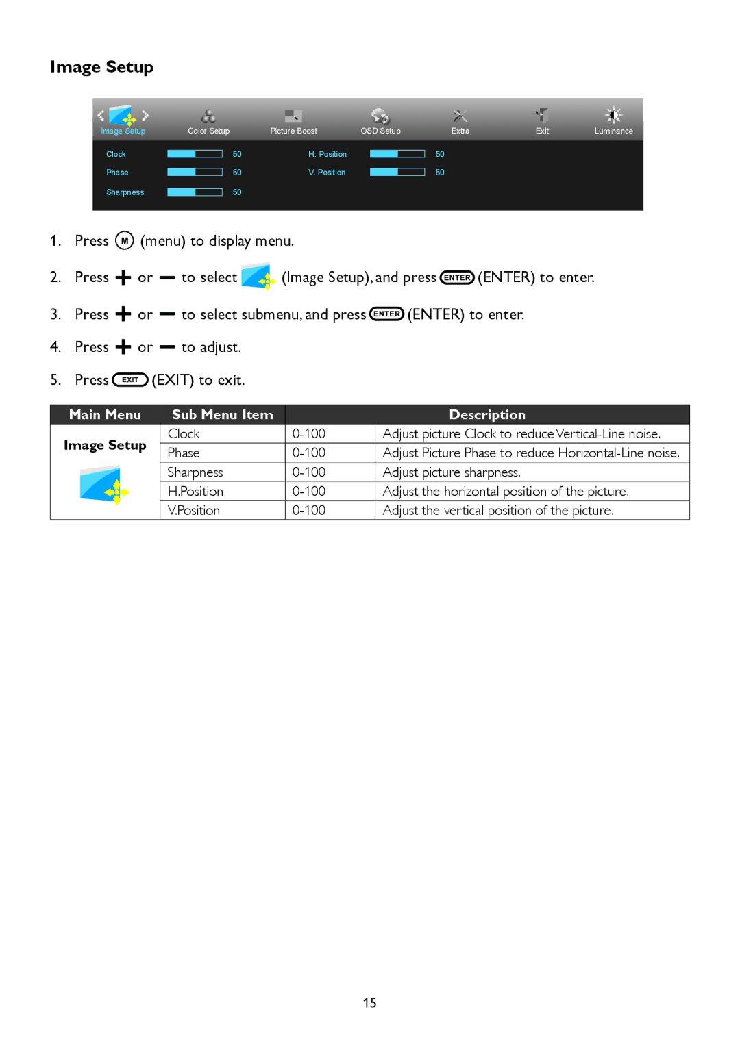 AOC A2258P user manual Image Setup 