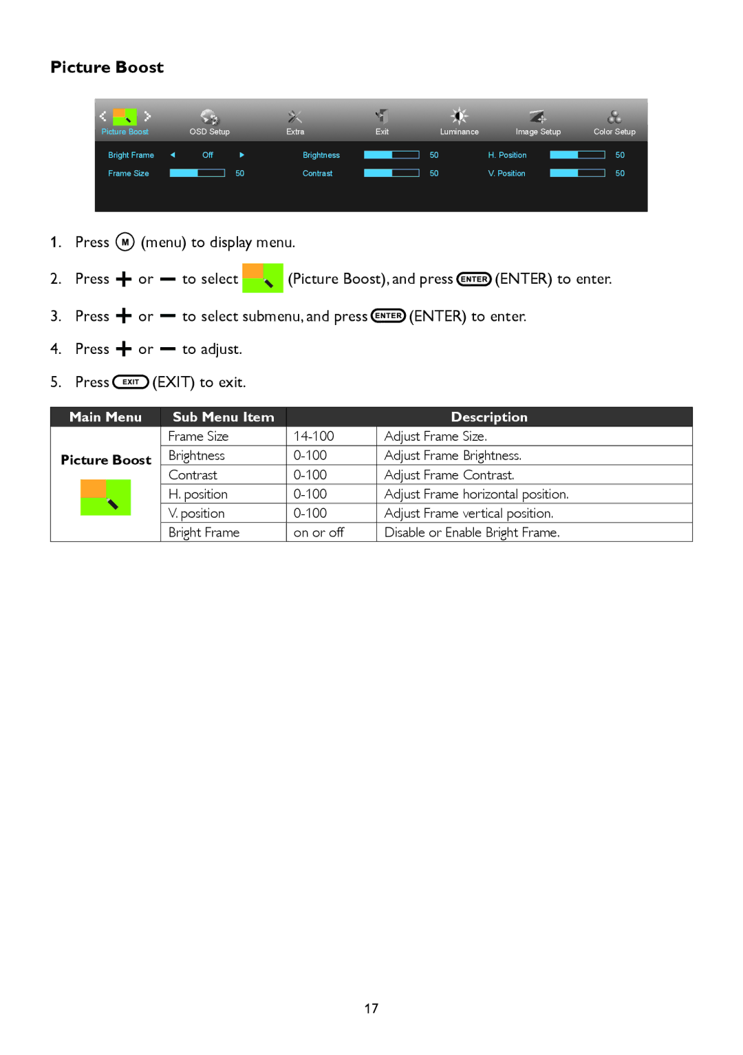 AOC A2258P user manual Picture Boost 