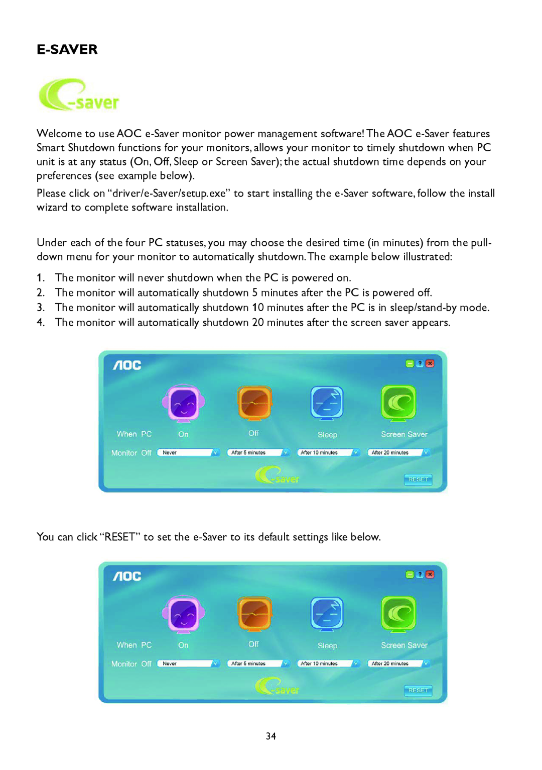 AOC A2258P user manual Saver 