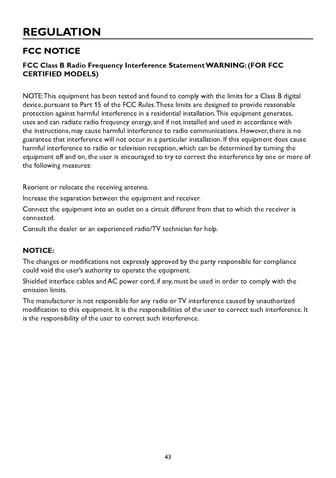 AOC A2258P user manual Regulation, FCC Notice 